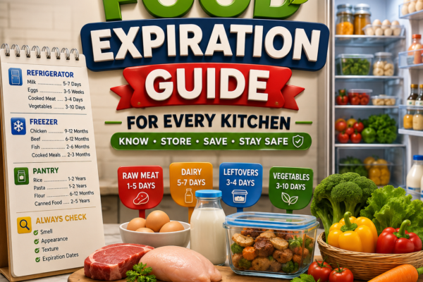 This Food Expiration Guide explains everything every home cook should know about food shelf life, expiration labels, storage methods, refrigerator safety, freezer guidelines, and signs that food should be discarded. Whether you're stocking your pantry, organizing your refrigerator, or planning weekly meals, this guide will help you make informed decisions.