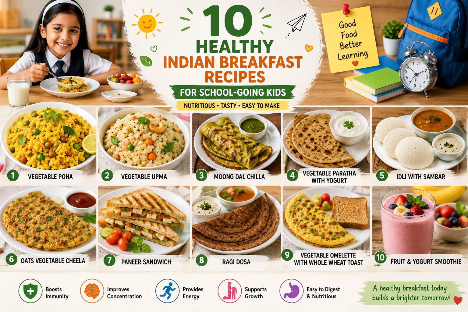 10 Healthy Indian Breakfast Recipes for School-Going Kids
